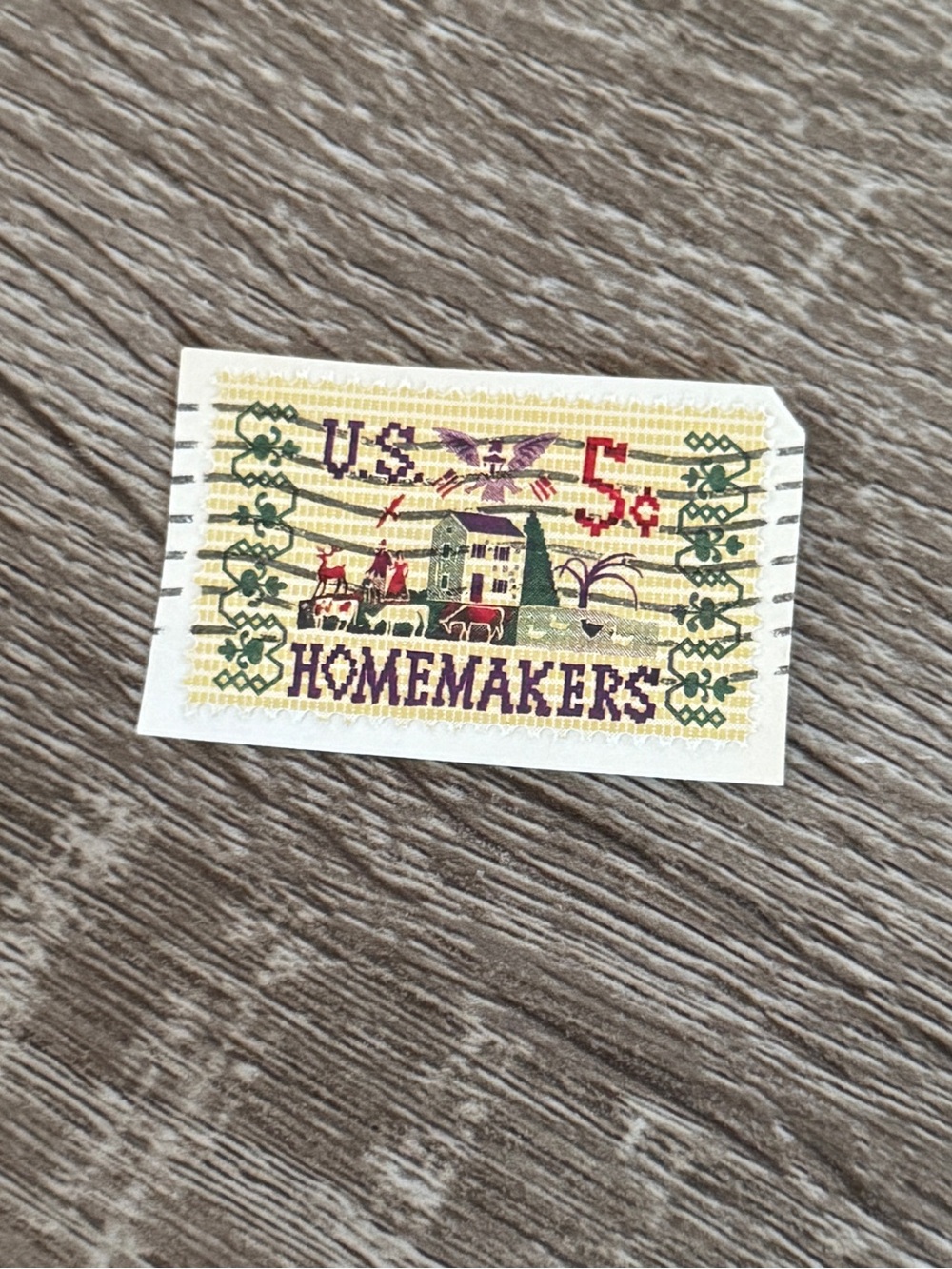 1964 - 5c Homemakers Needlepoint, Vintage US Postage Stamp Art